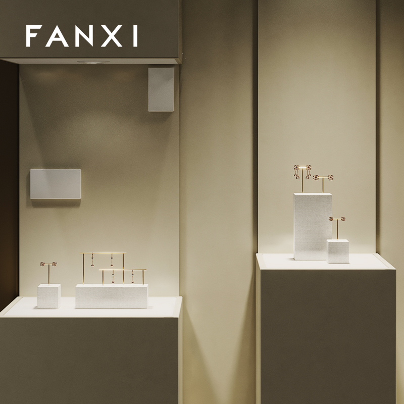 FANXI factory metal frame beige linen jewelry display busts
