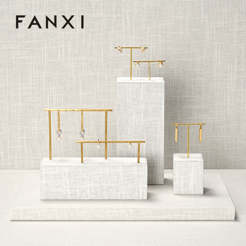 FANXI factory metal frame beige linen jewelry display busts