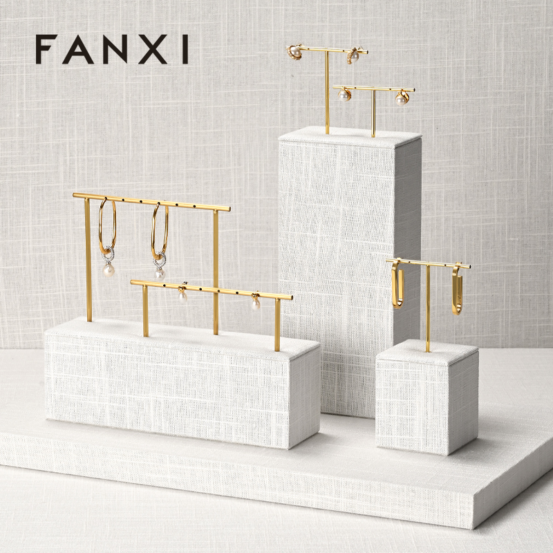 FANXI factory metal frame beige linen jewelry display busts