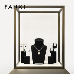 FANXI high quality metal structure jewelry exhibitor with black microfiber