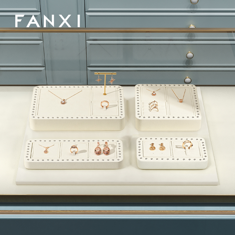 FANXI custom cream colour microfiber material jewelry display stand set
