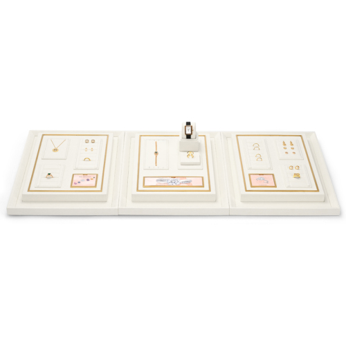 FANXI fashion beige colour metal jewellery display wrapped with microfiber