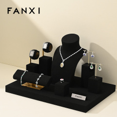 FANXI high quality metal structure jewelry exhibitor with black microfiber