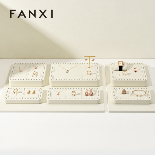 FANXI custom cream colour microfiber material jewelry display stand set