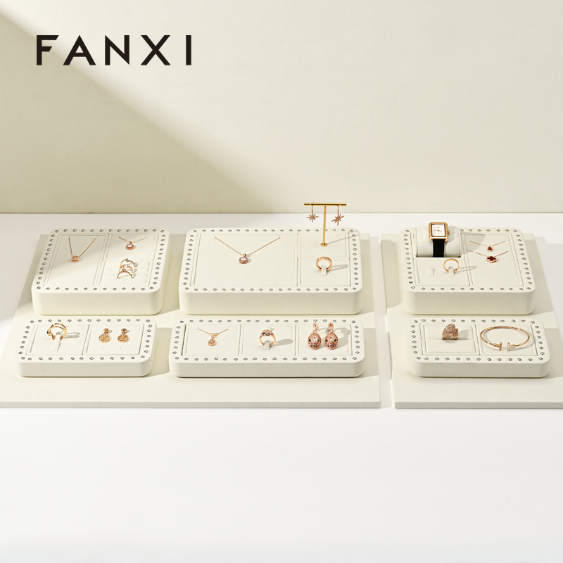 FANXI custom cream colour microfiber material jewelry display stand set