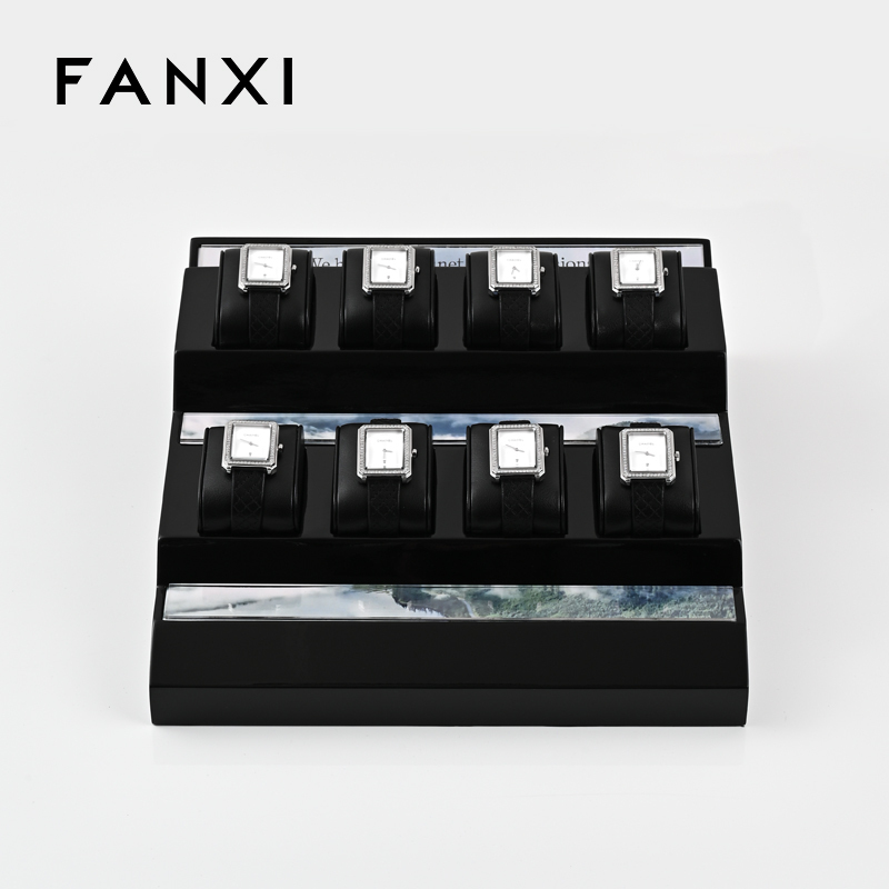 Fanxi luxury black PU leather Baking paint Acrylic watch display