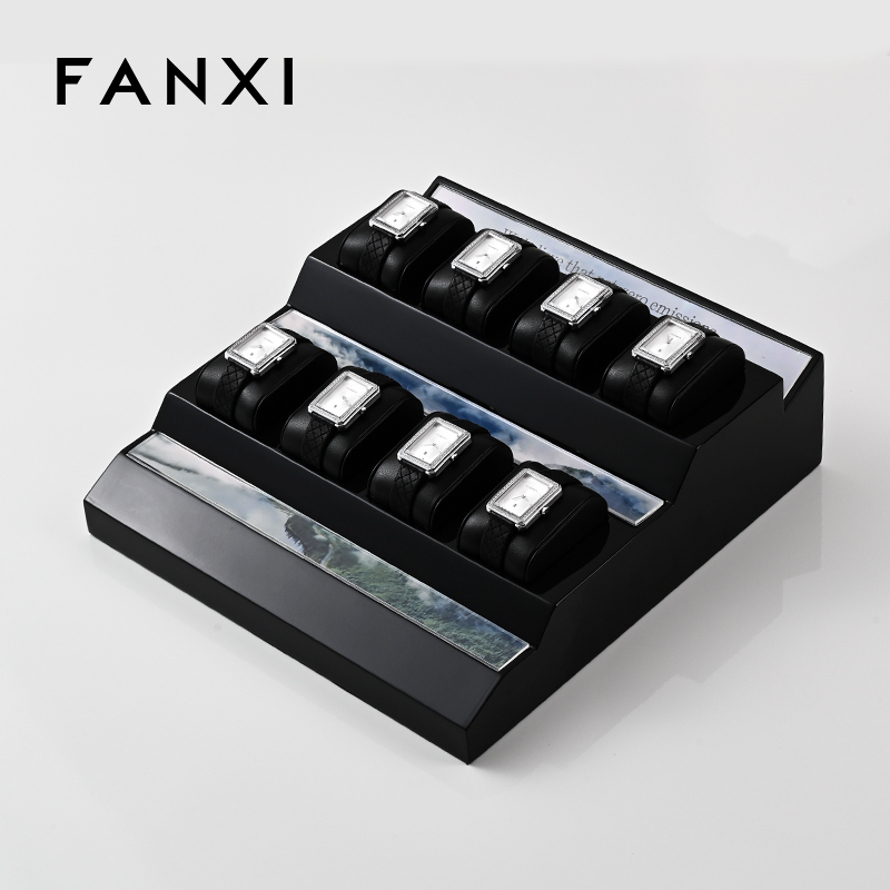 Fanxi luxury black PU leather Baking paint Acrylic watch display