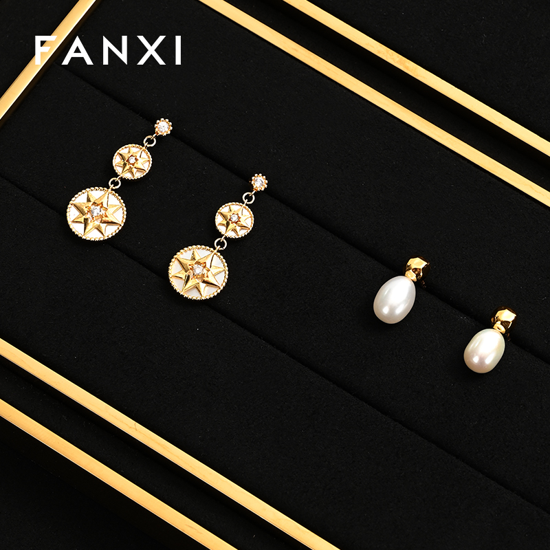 Fanxi high end black pu leather metal jewellery display set