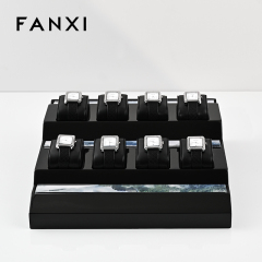 Fanxi luxury black PU leather Baking paint Acrylic watch display