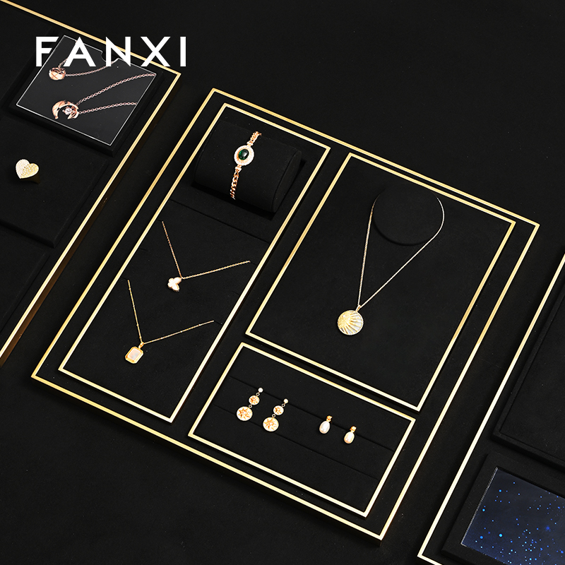 Fanxi high end black pu leather metal jewellery display set