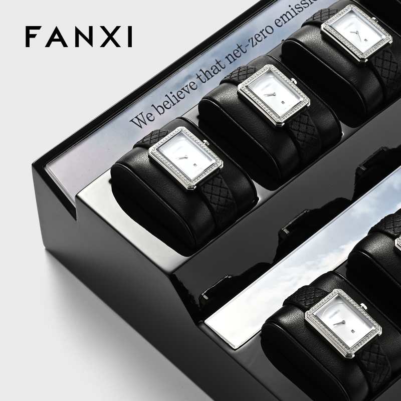 Fanxi luxury black PU leather Baking paint Acrylic watch display