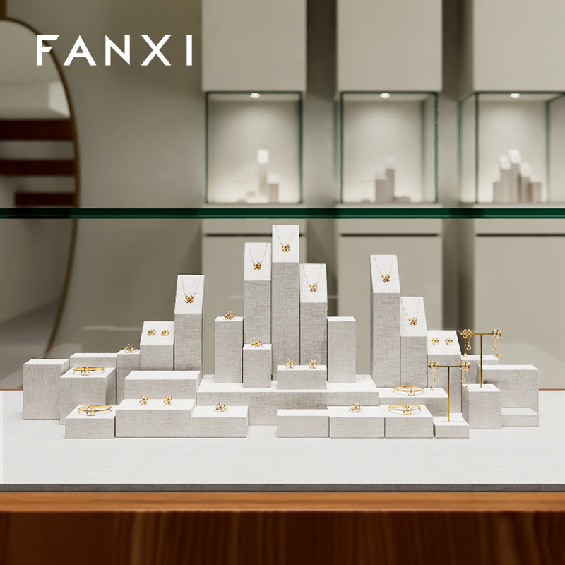 FANXI high quality Beige linen luxury jewelry display stand