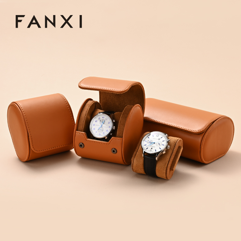 FANXI custom Brown PU leather and velvet watch storage bag