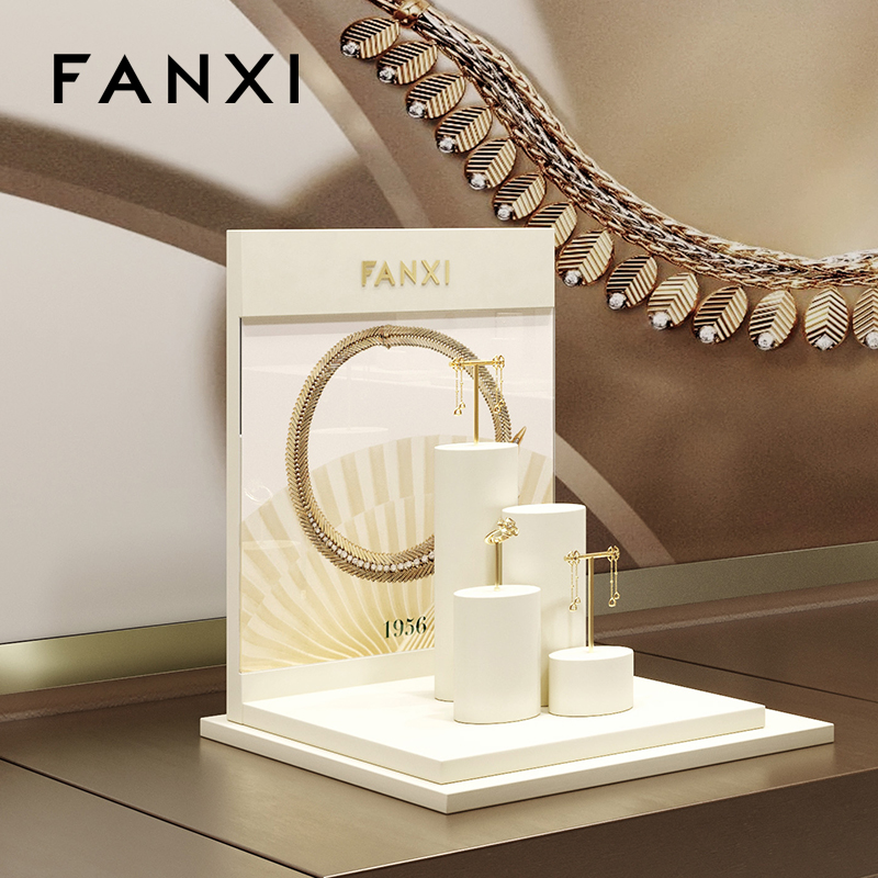 FANXI high end Off white Microfiber acrylic jewelry display