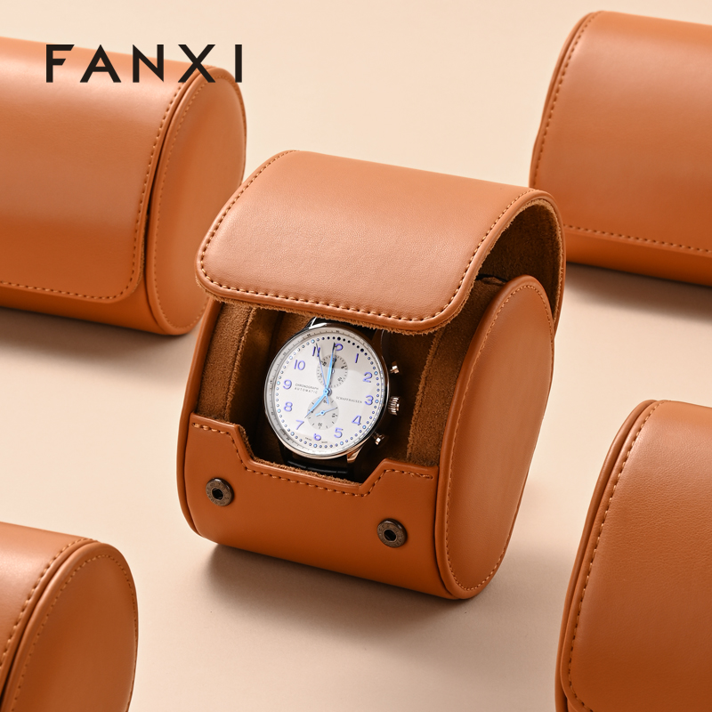 FANXI custom Brown PU leather and velvet watch storage bag