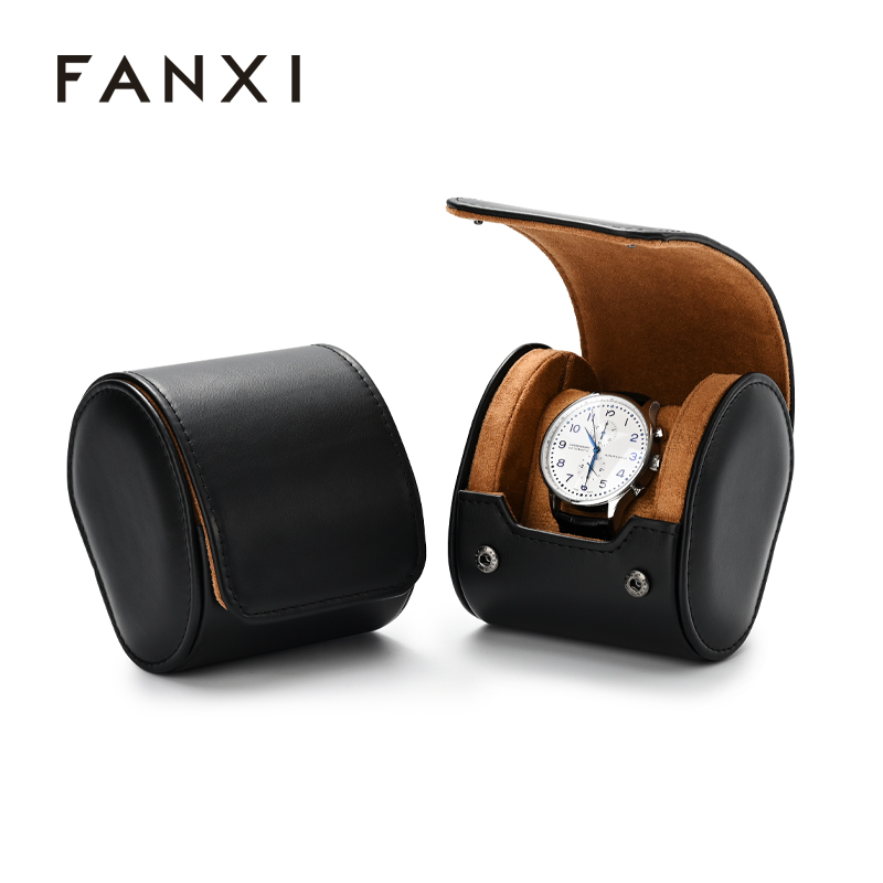 FANXI custom Brown PU leather and velvet watch storage bag