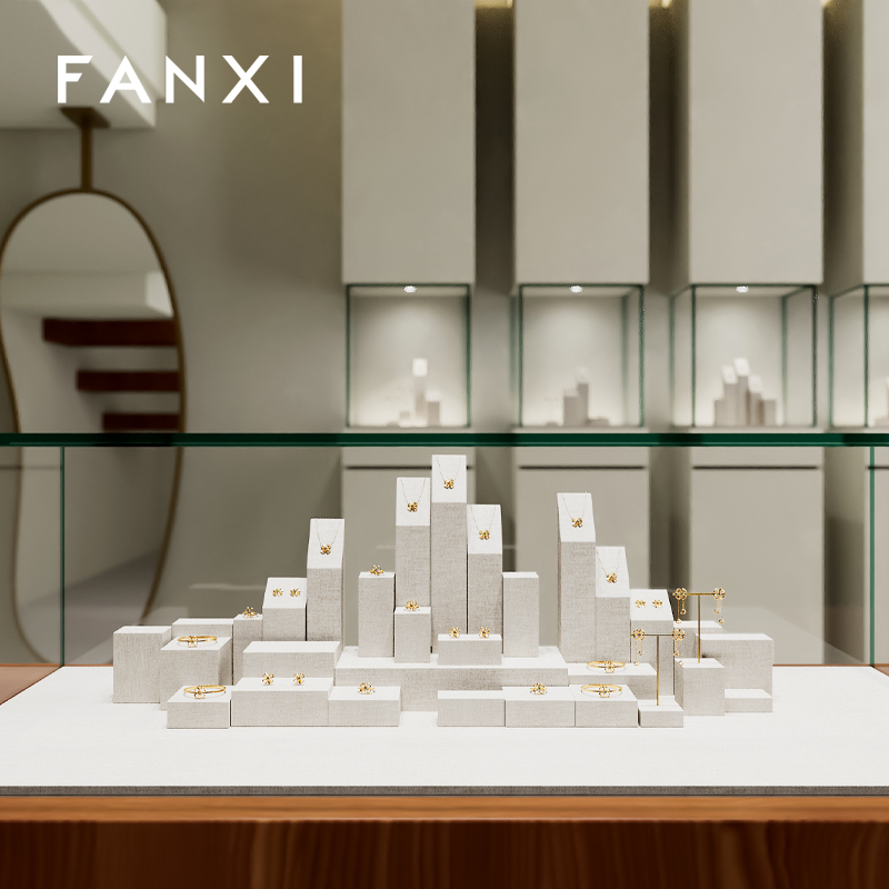 FANXI high quality Beige linen luxury jewelry display stand