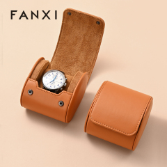 FANXI custom Brown PU leather and velvet watch storage bag