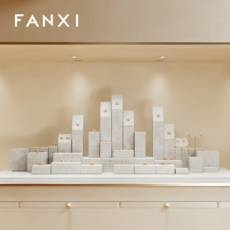 FANXI high quality Beige linen luxury jewelry display stand