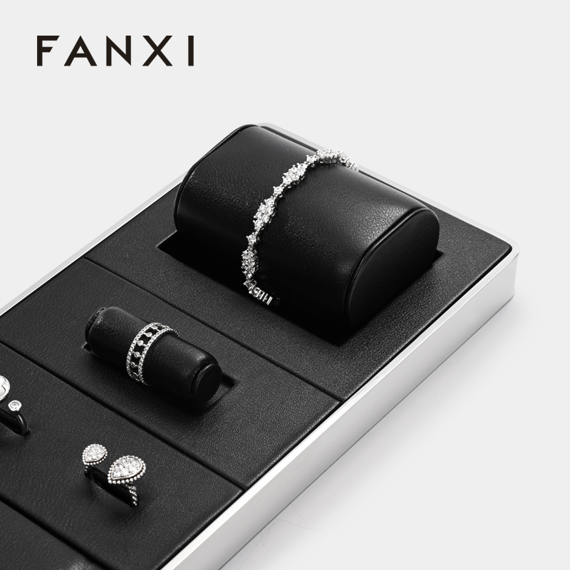 FANXI new arrival Black PU leather metal display for jewelry