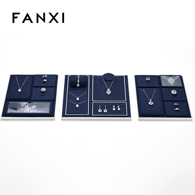 FANXI new arrival Blue Microfiber metal jewellery display