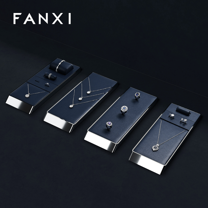 FANXI hot sale blue PU leather metal jewellery display