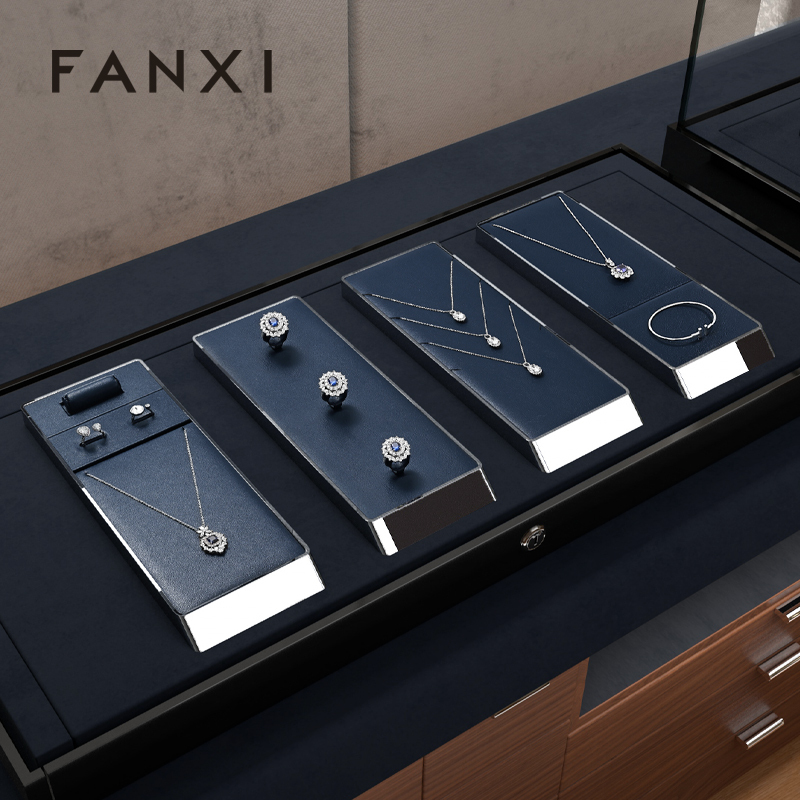 FANXI hot sale blue PU leather metal jewellery display