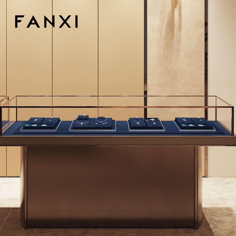 FANXI new arrival Blue Microfiber metal jewellery display