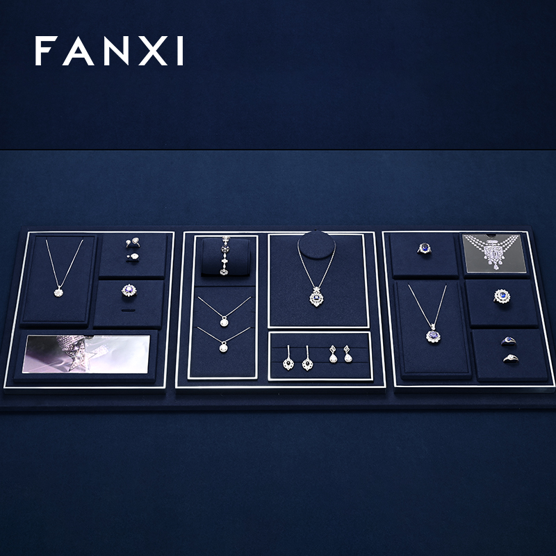 FANXI new arrival Blue Microfiber metal jewellery display