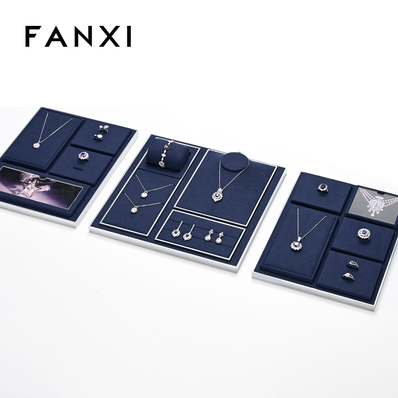 FANXI new arrival Blue Microfiber metal jewellery display