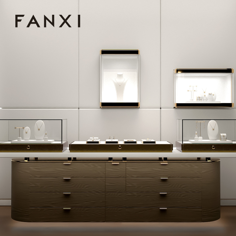 FANXI factory White PU leather metal luxurious jewelry display
