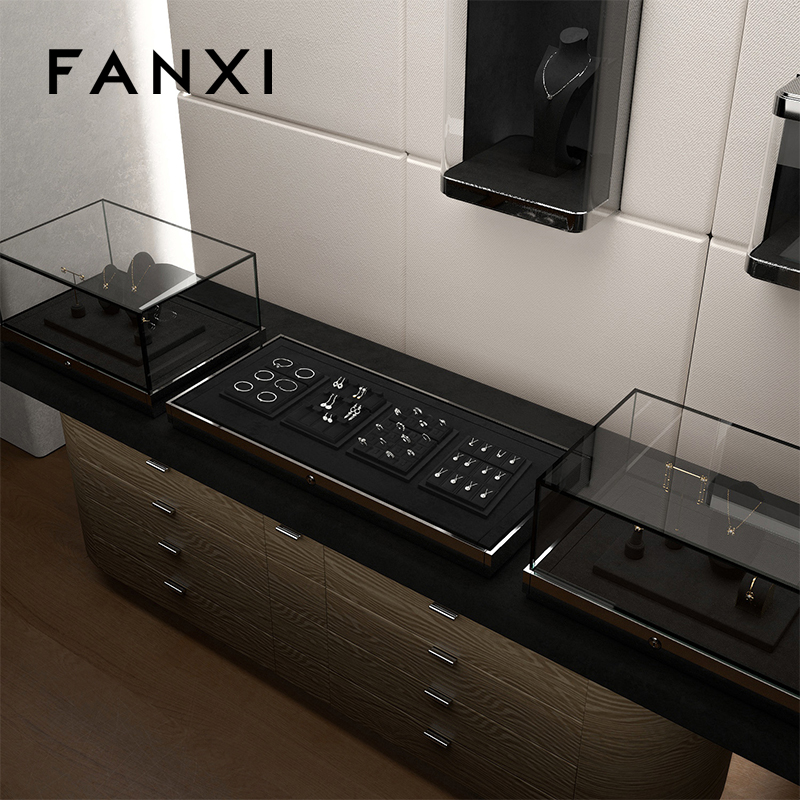 FANXI new arrival Black Microfiber jewelry ring holder