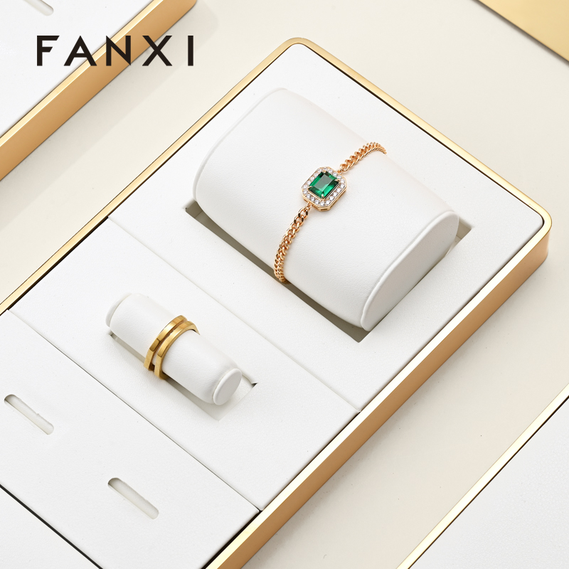 FANXI factory White PU leather metal luxurious jewelry display