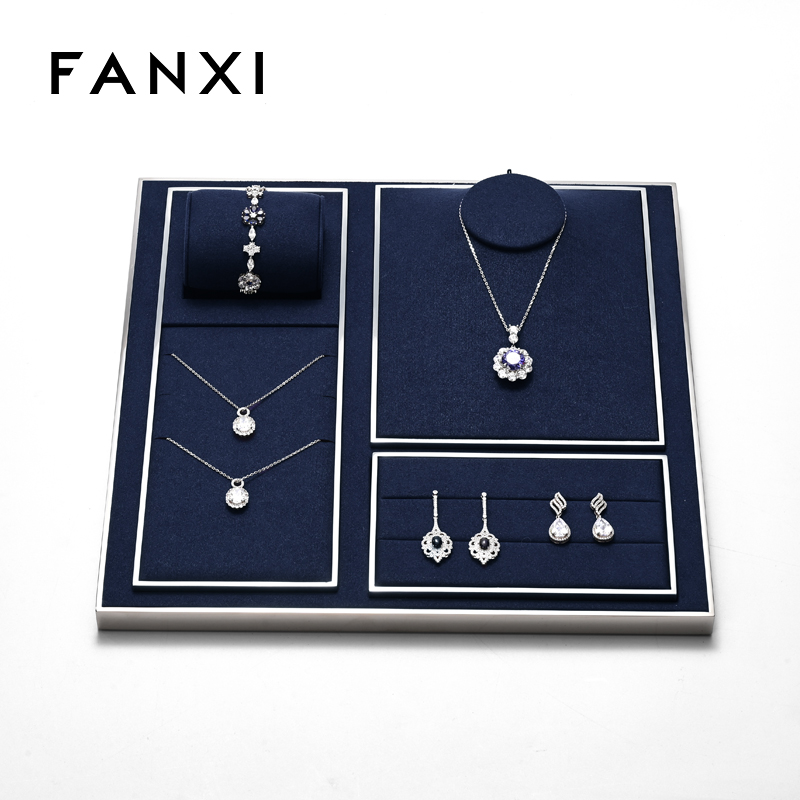 FANXI new arrival Blue Microfiber metal jewellery display