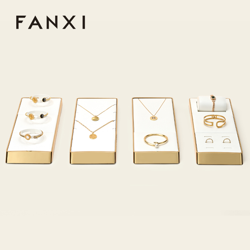 FANXI factory White PU leather metal luxurious jewelry display