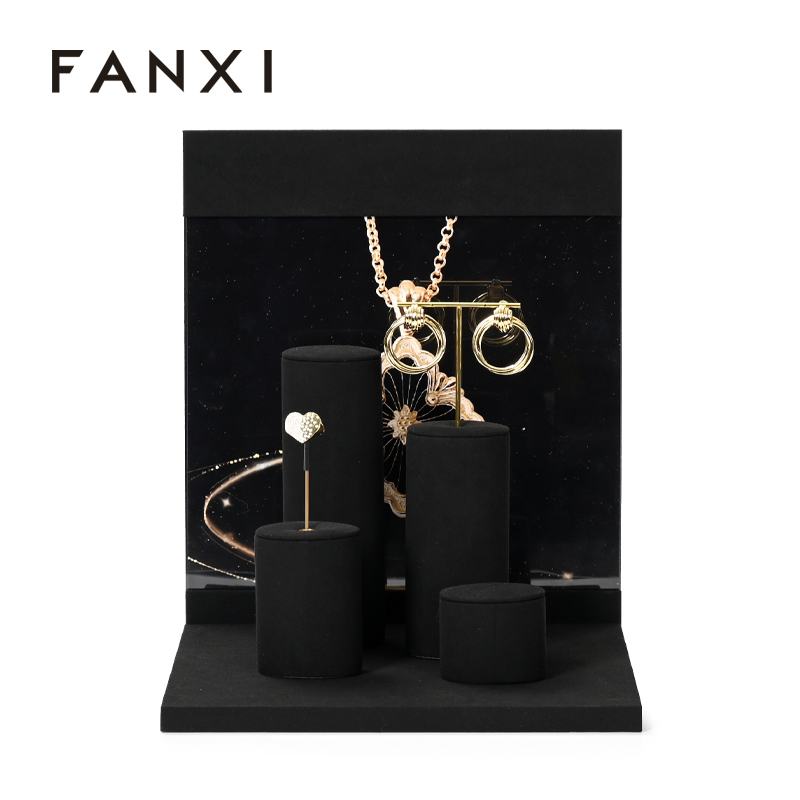 FANXI luxury Black Microfiber jewelry ring holder display