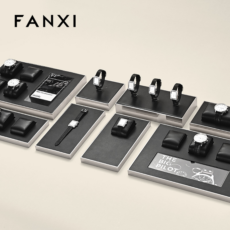 FANXI factory Black PU leather metal jewellery display