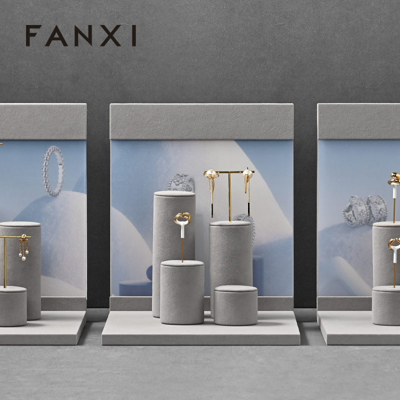 FANXI new arrival Gray Microfiber jewellery display stand