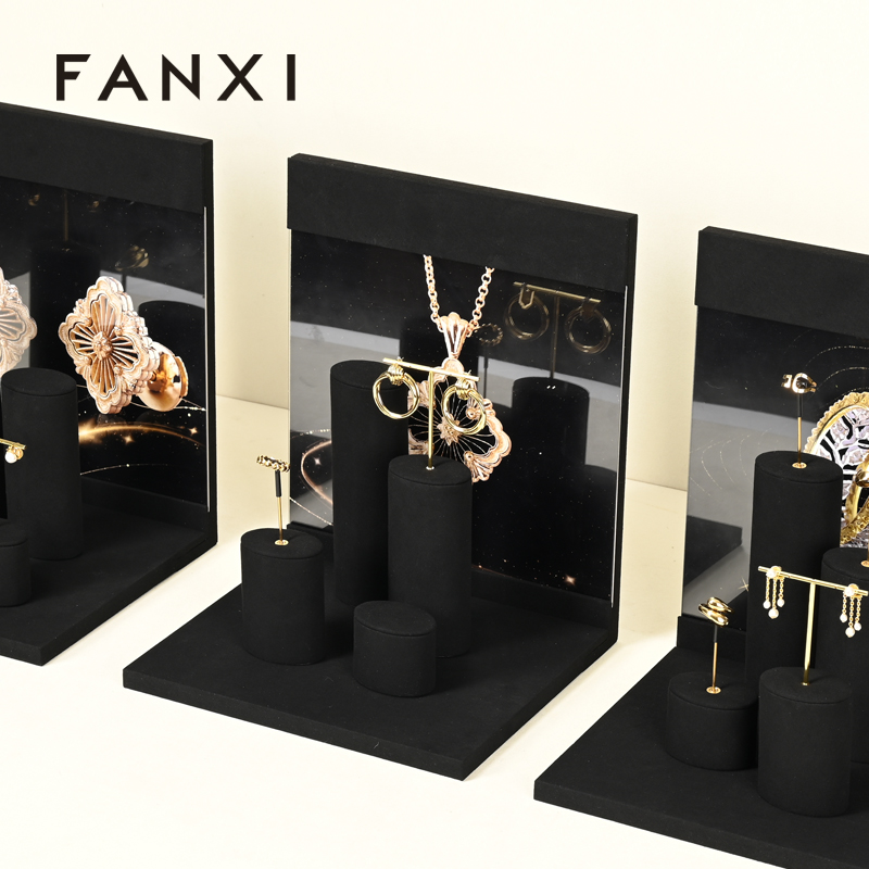 FANXI luxury Black Microfiber jewelry ring holder display