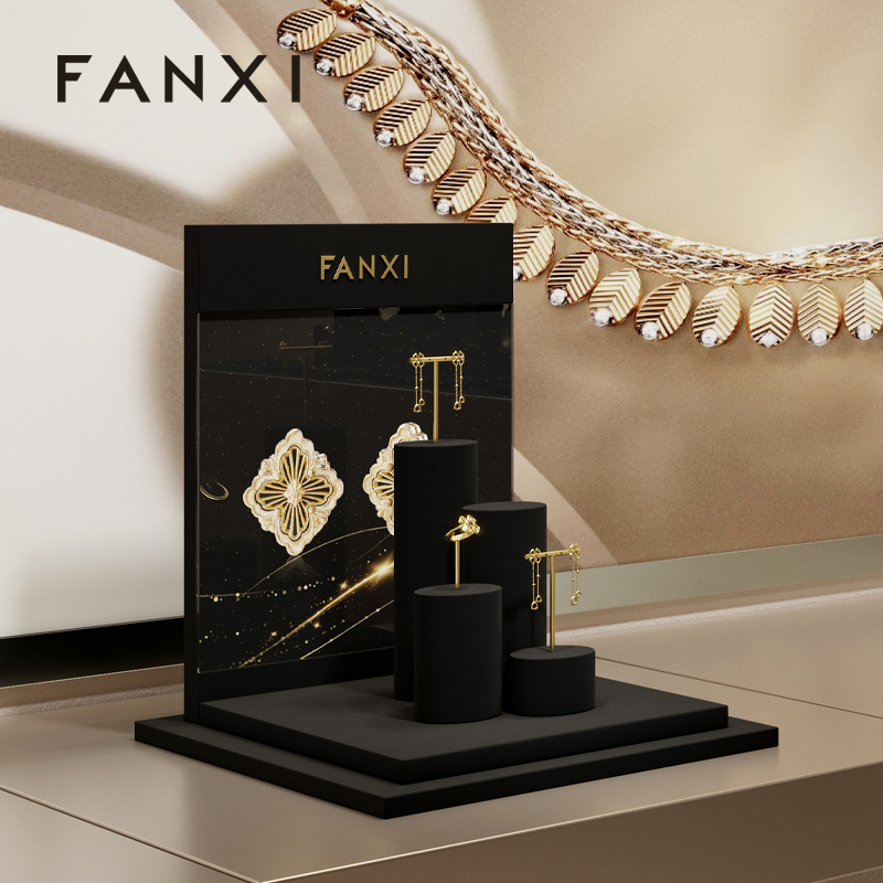 FANXI luxury Black Microfiber jewelry ring holder display