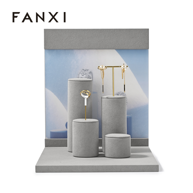 FANXI new arrival Gray Microfiber jewellery display stand
