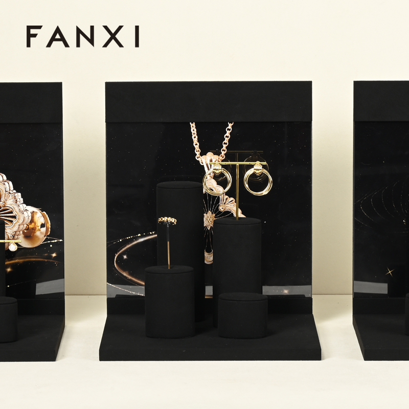 FANXI luxury Black Microfiber jewelry ring holder display