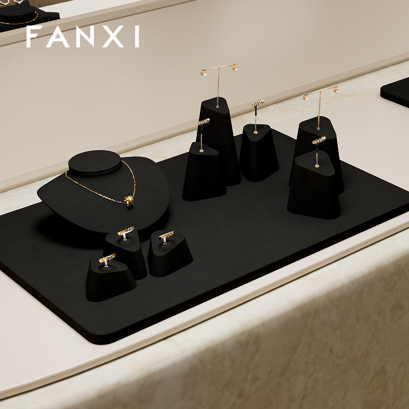 FANXI Black Microfiber luxury jewelry necklace display set