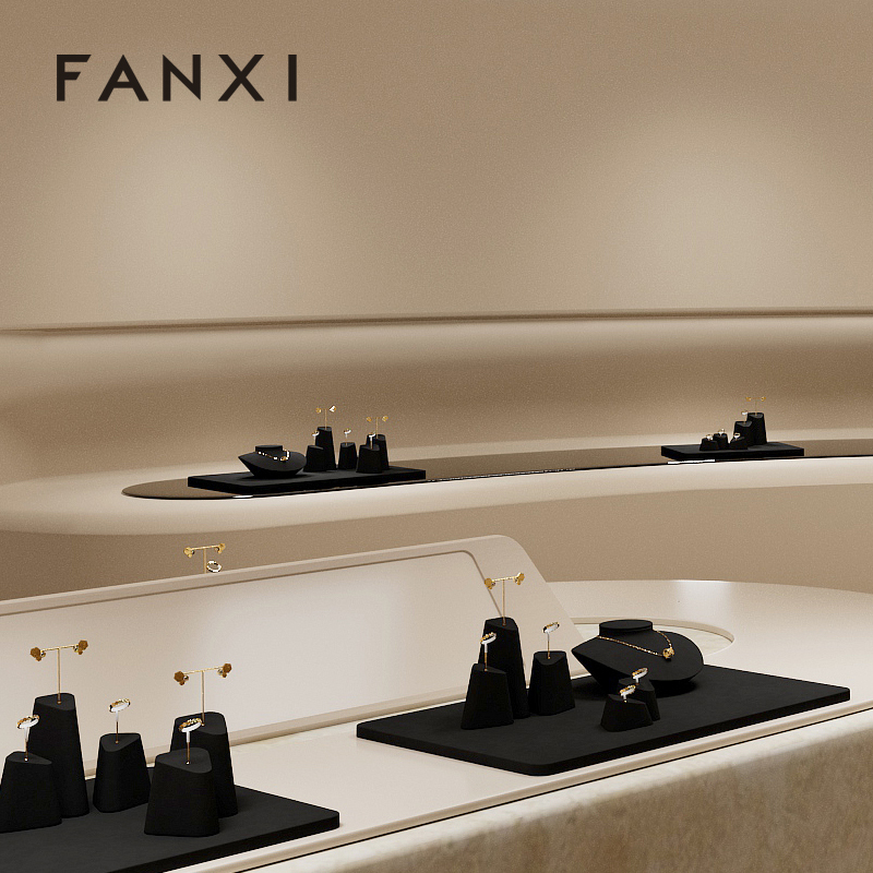 FANXI Black Microfiber luxury jewelry necklace display set