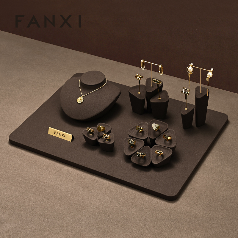 FANXI with logo Brown Microfiber necklace display