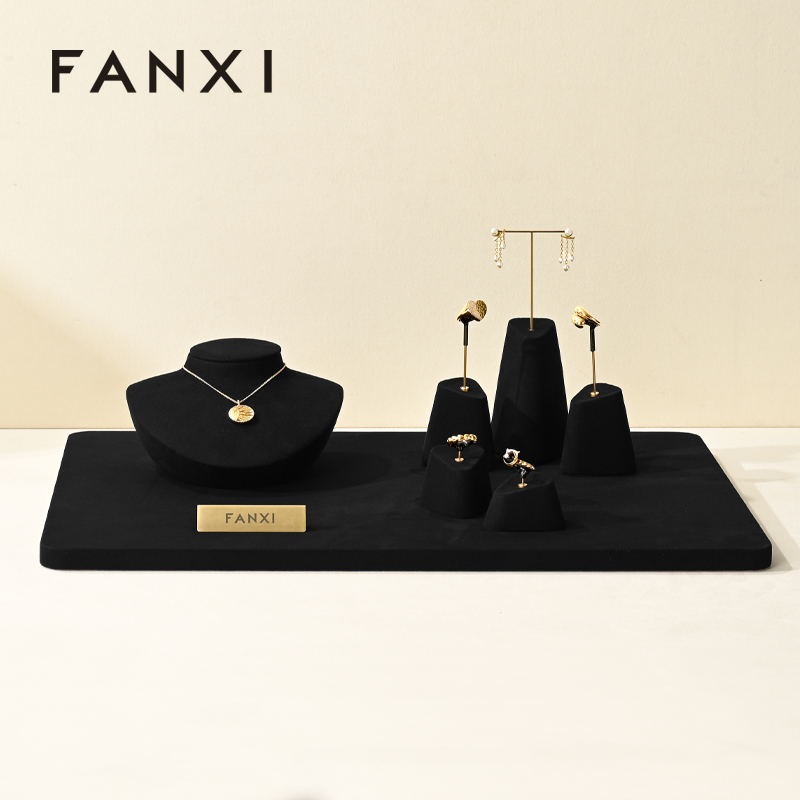 FANXI Black Microfiber luxury jewelry necklace display set