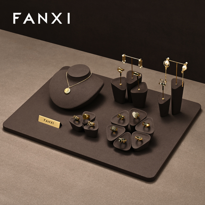 FANXI with logo Brown Microfiber necklace display