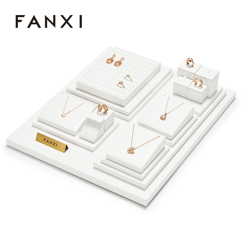 FANXI new arrival White PU leather Necklace bracelet display set