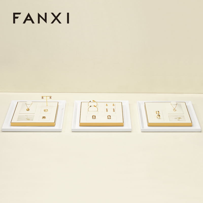 FANXI fashion Beige Metal and Microfiber jewelry display stand necklace