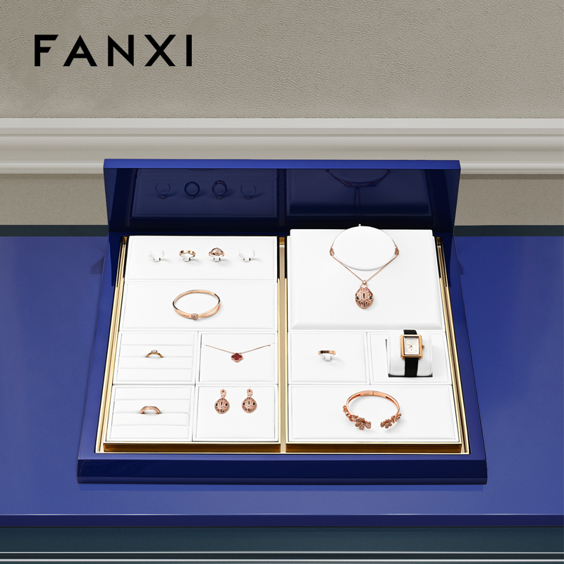 FANXI hot sale White PU leather Metal Baking paint jewelry display